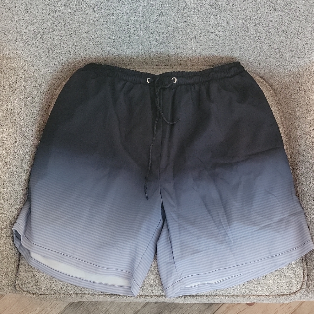 Gradient Black and Gray Boys Drawstring Shorts, Spandex Shorts Attached Inside